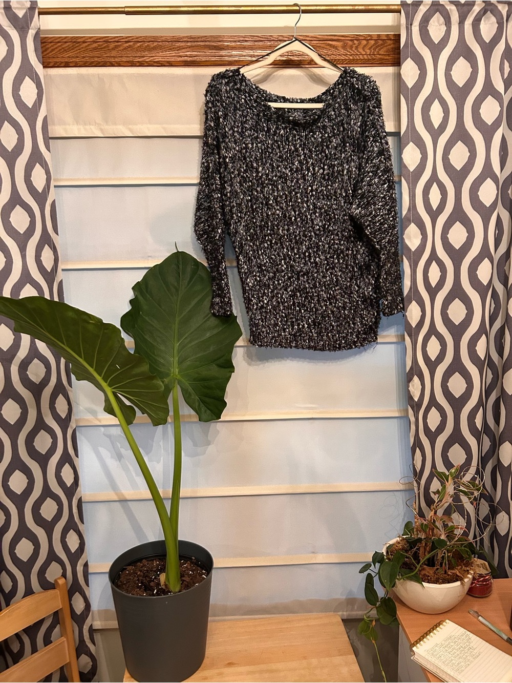 Maurices Black, White, and light blue Marled Pullover Sweater